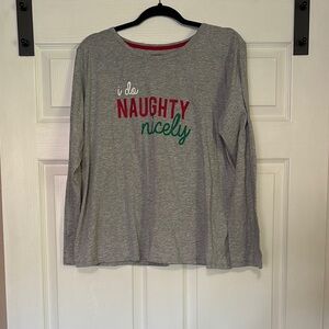 Gray Long Sleeve Shirt with Naughty Nicely Print